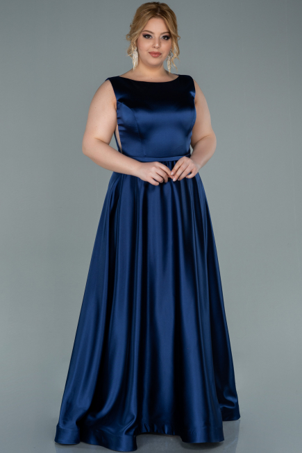 Robe de Soirée Longue Satin Bleu Marine ABU2350