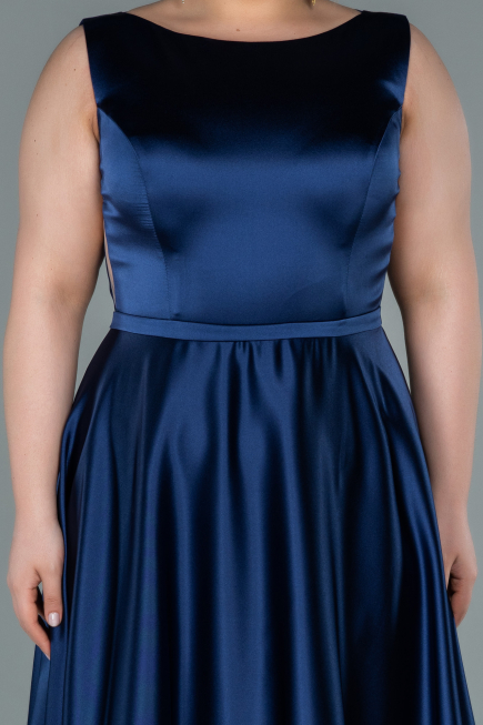 Robe de Soirée Longue Satin Bleu Marine ABU2350
