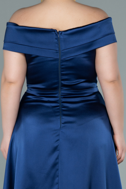 Robe de Soirée Grande Taille Longue Satin Bleu Marine ABU2355
