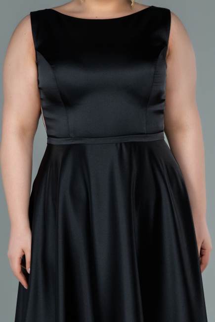 Robe de Soirée Grande Taille Longue Satin Noir ABU2356