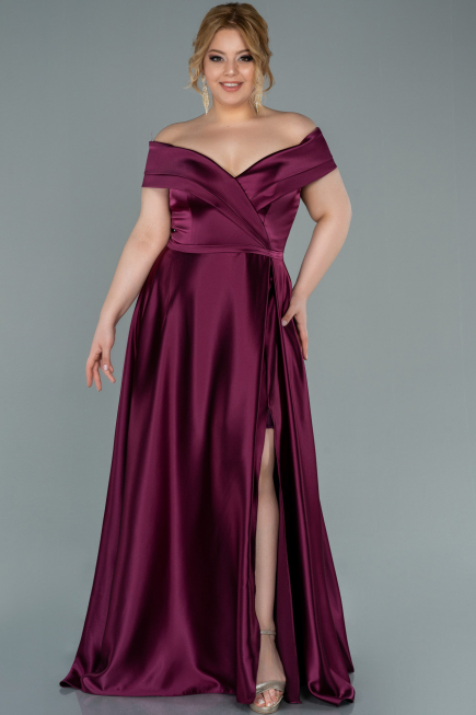 Robe de Soirée Grande Taille Longue Satin Prune ABU2355