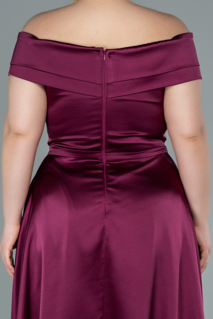 Robe de Soirée Grande Taille Longue Satin Prune ABU2355