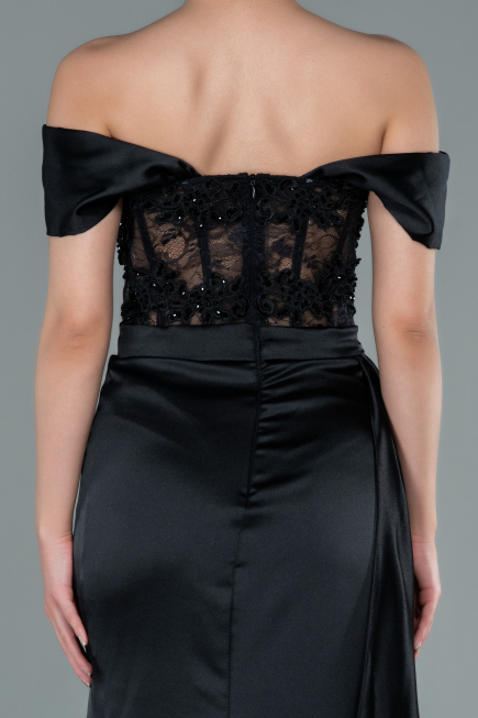 Robe de Soirée Longue Satin Noir ABU2374