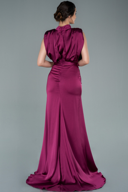 Robe De Soirée Satin Longue Prune ABU2133
