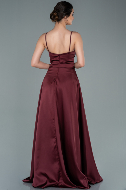 Robe de Soirée Longue Satin Rouge Bordeaux ABU2375