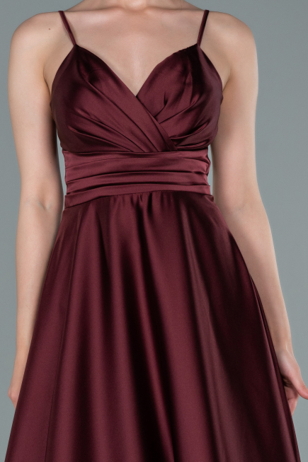 Robe de Soirée Longue Satin Rouge Bordeaux ABU2375