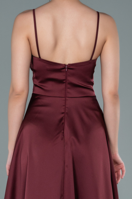 Robe de Soirée Longue Satin Rouge Bordeaux ABU2375