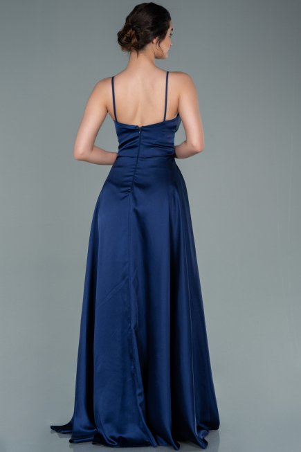 Robe de Soirée Longue Satin Bleu Marine ABU2375