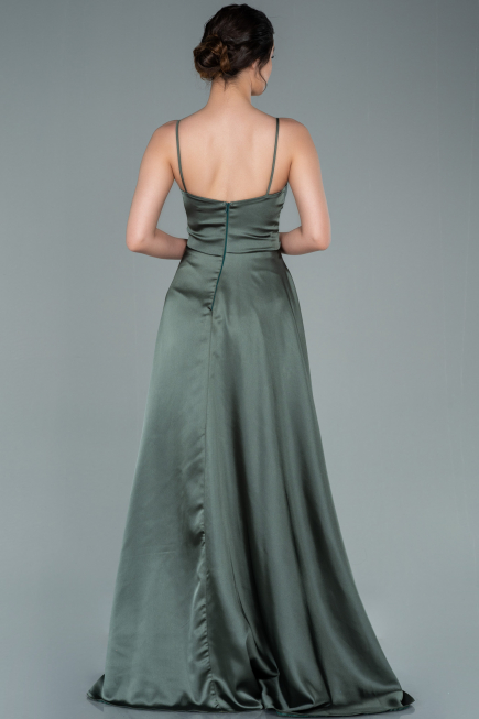 Robe de Soirée Longue Satin Vert Huile ABU2375