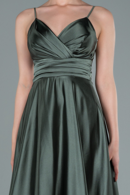 Robe de Soirée Longue Satin Vert Huile ABU2375