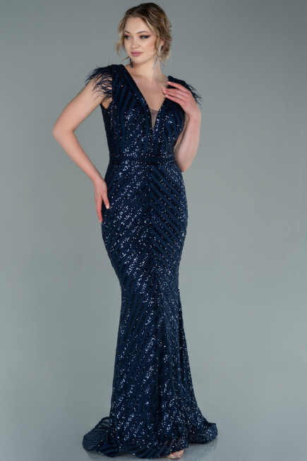 Robe de Soirée Longue Bleu Marine ABU881