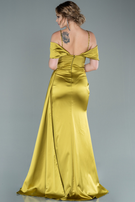 Robe de Soirée Longue Satin Pistache vert ABU2379