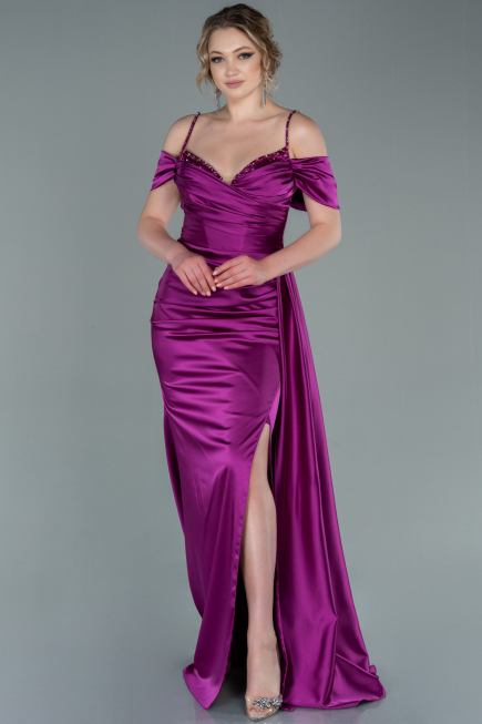 Robe de Soirée Longue Satin Fushia ABU2379