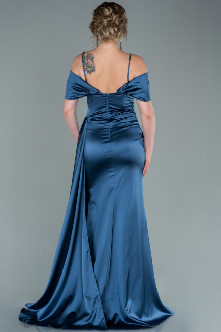 Robe de Soirée Longue Satin Indigo ABU2379