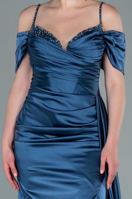 Robe de Soirée Longue Satin Indigo ABU2379