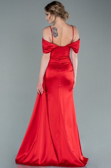 Robe de Soirée Longue Satin Rouge ABU2379