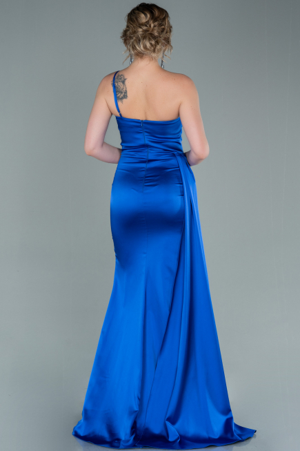 Robe de Soirée Longue Satin Bleu Saxe ABU2386