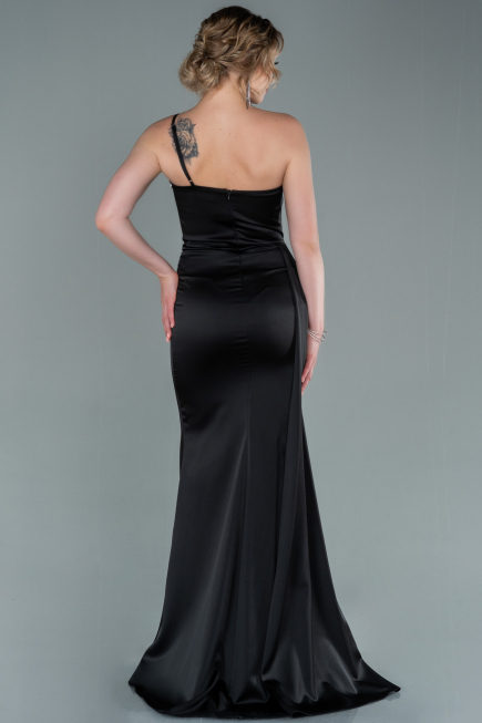 Robe de Soirée Longue Satin Noir ABU2386
