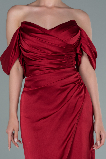 Robe de Cérémonie Midi Satin Rouge Bordeaux ABK1404
