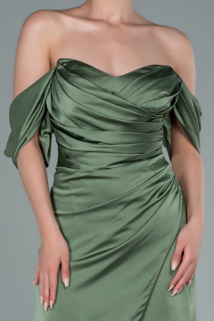Robe de Cérémonie Midi Satin Kaki ABK1404