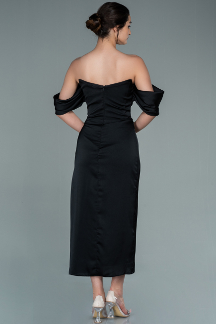 Robe de Cérémonie Midi Satin Noir ABK1404