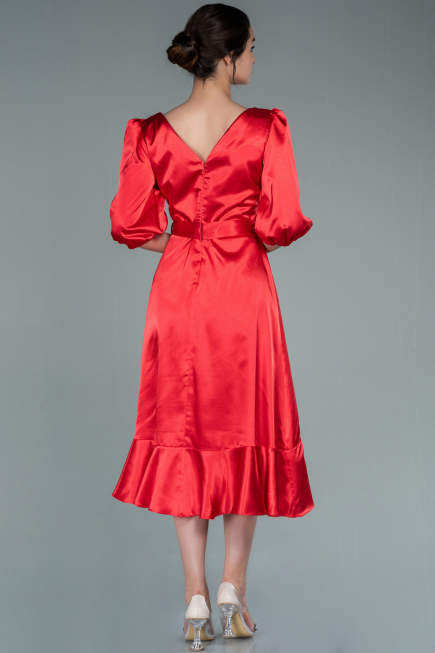 Robe de Cérémonie Midi Satin Rouge ABK1409