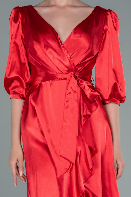 Robe de Cérémonie Midi Satin Rouge ABK1409