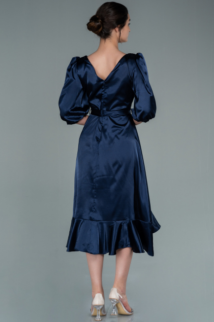 Robe de Cérémonie Midi Satin Bleu Marine ABK1409
