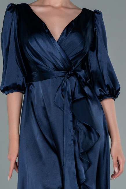 Robe de Cérémonie Midi Satin Bleu Marine ABK1409