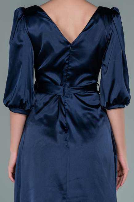 Robe de Cérémonie Midi Satin Bleu Marine ABK1409