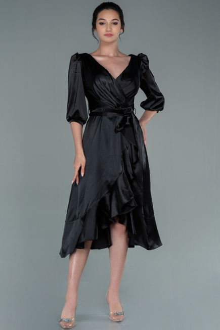 Robe de Cérémonie Midi Satin Noir ABK1409