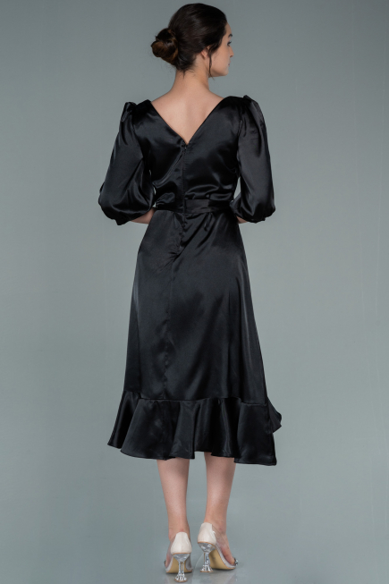 Robe de Cérémonie Midi Satin Noir ABK1409