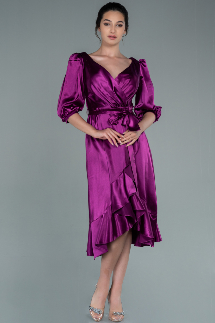 Robe de Cérémonie Midi Satin Couleur Cerise ABK1409