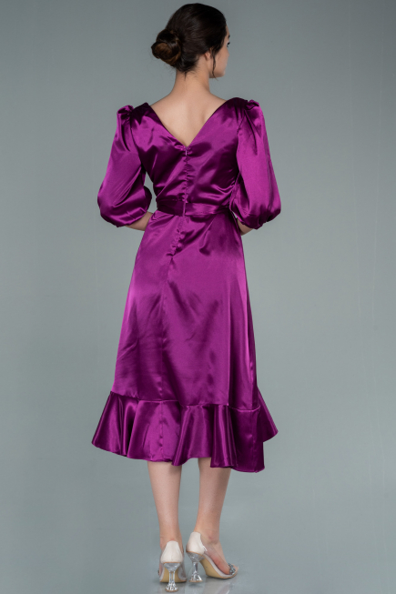 Robe de Cérémonie Midi Satin Couleur Cerise ABK1409