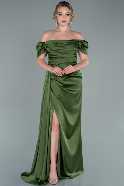 Robe De Fiançaille Satin Longue Vert Huile ABU1606