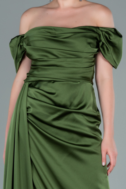 Robe De Fiançaille Satin Longue Vert Huile ABU1606