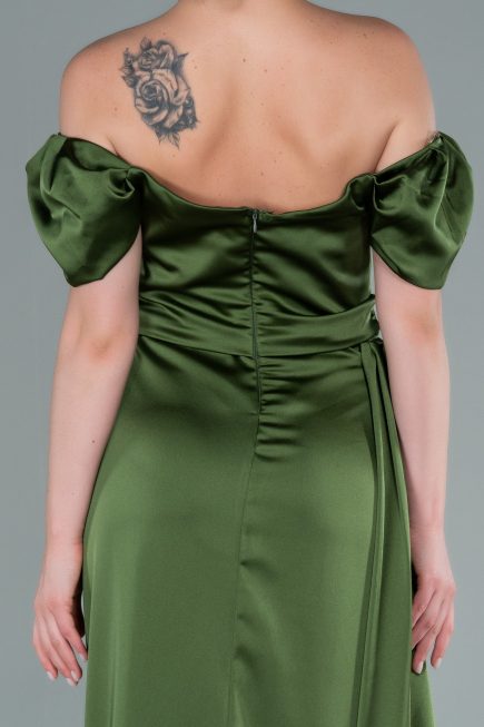 Robe De Fiançaille Satin Longue Vert Huile ABU1606