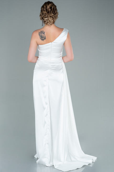 Robe De Soirée Satin Longue Blanc ABU2173