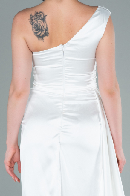 Robe De Soirée Satin Longue Blanc ABU2173