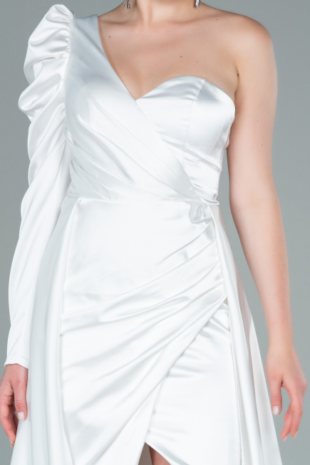 Robe de Soirée Longue Satin Blanc ABU1715