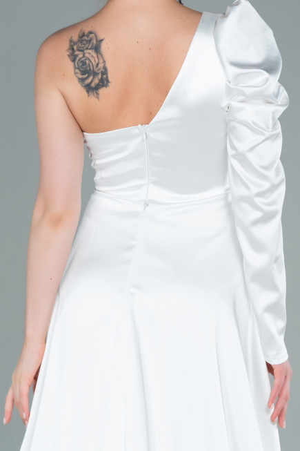 Robe de Soirée Longue Satin Blanc ABU1715