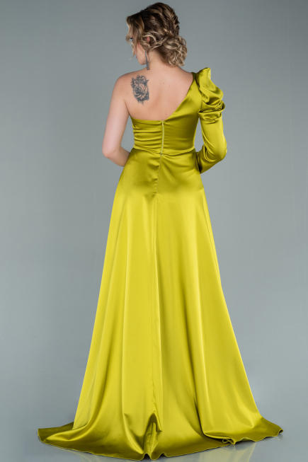 Robe De Soirée Satin Longue Pistache vert ABU1715