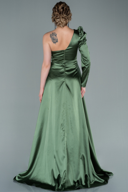 Robe De Soirée Satin Longue Kaki ABU1715