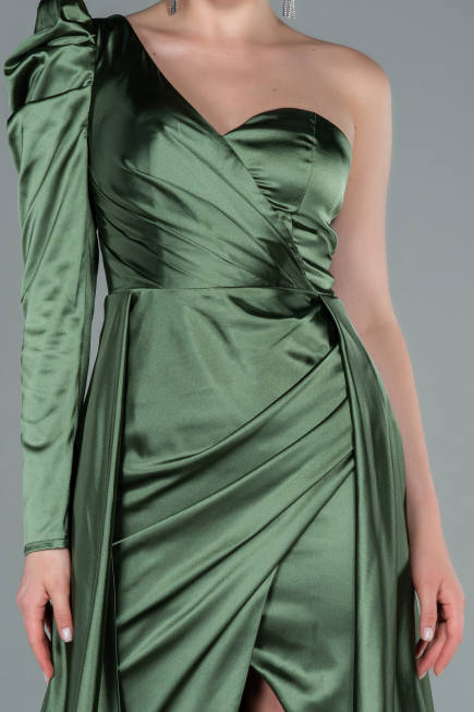 Robe De Soirée Satin Longue Kaki ABU1715
