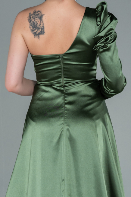 Robe De Soirée Satin Longue Kaki ABU1715