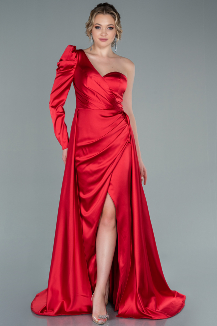 Robe De Soirée Satin Longue Rouge ABU1715