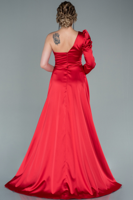 Robe De Soirée Satin Longue Rouge ABU1715
