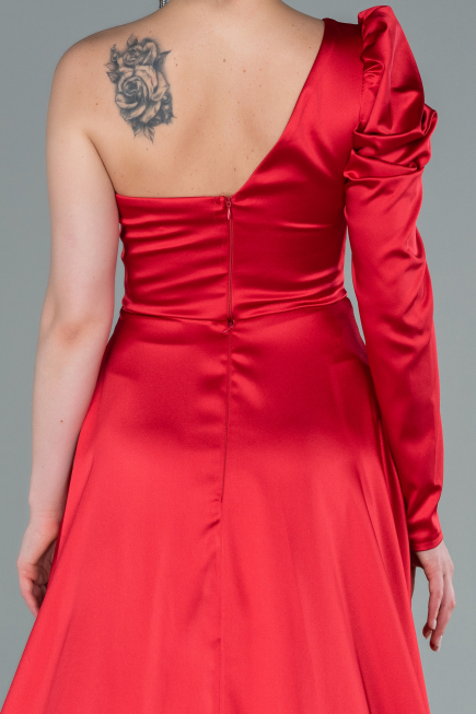 Robe De Soirée Satin Longue Rouge ABU1715