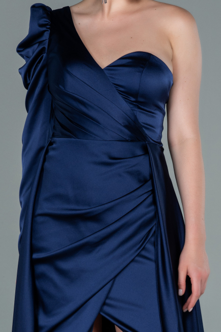 Robe De Soirée Satin Longue Bleu Marine ABU1715