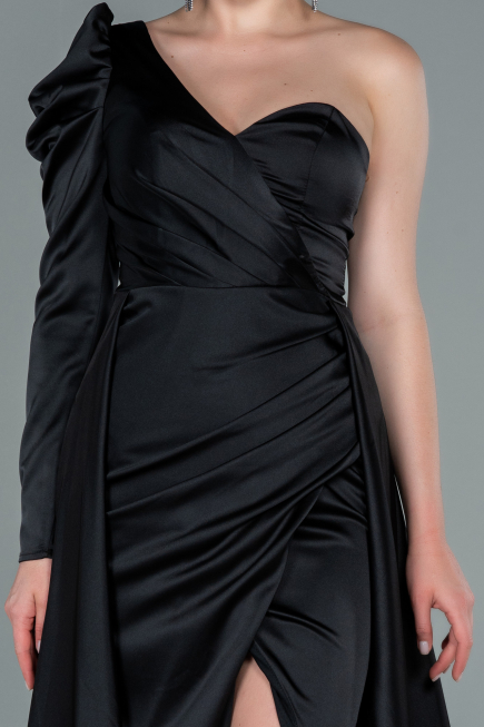 Robe De Soirée Satin Longue Noir ABU1715